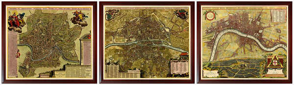Rome Paris London Map Set, Custom Framed