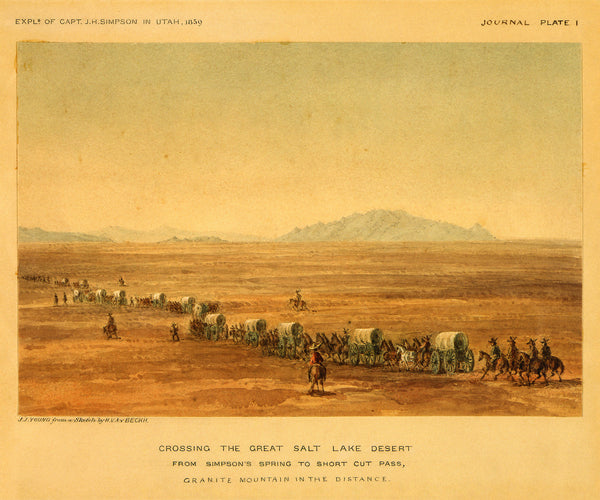Utah, 1859, Great Salt Lake Desert Crossing, Watercolor View