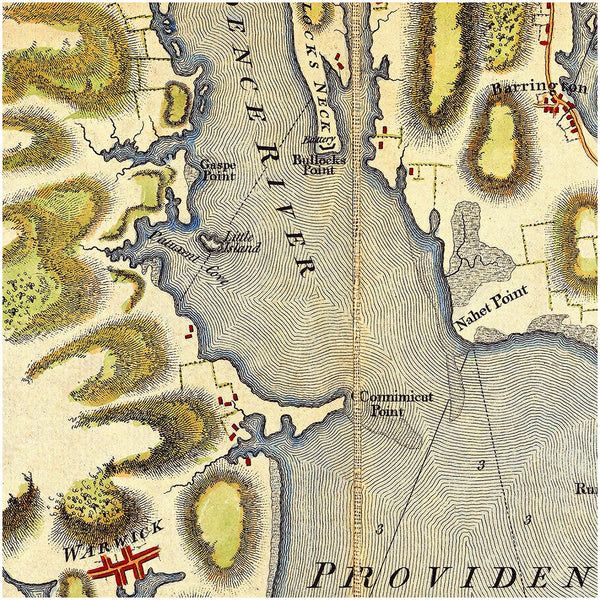 New England, 1777, Narragansett Bay, Rhode Island, Gaspée Affair, Revolutionary Era Map