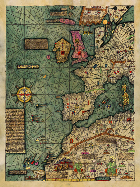 Medieval Map, All Kingdoms of the World, Catalan Atlas, 1375, 4-panel Set