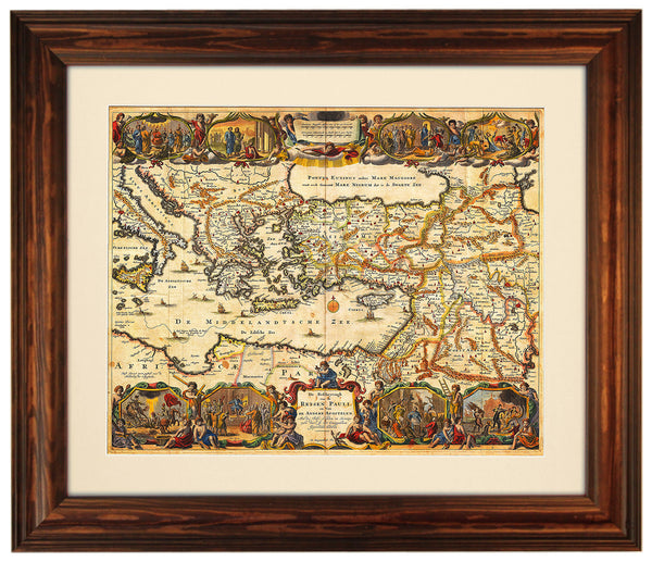 Holy Land, Jerusalem, Biblical Illustrations, Stoopendaal, (4) Framed Maps Set