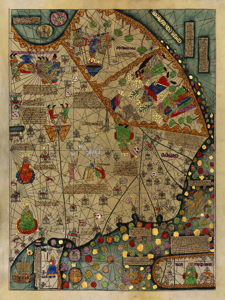 Medieval Map, All Kingdoms of the World, Catalan Atlas, 1375, 4-panel Set