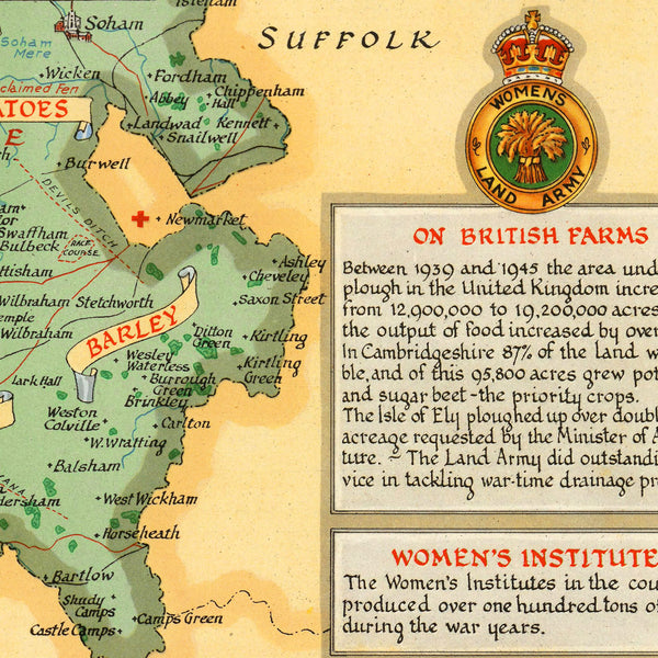 Cambridgeshire, England, WWII Era Map