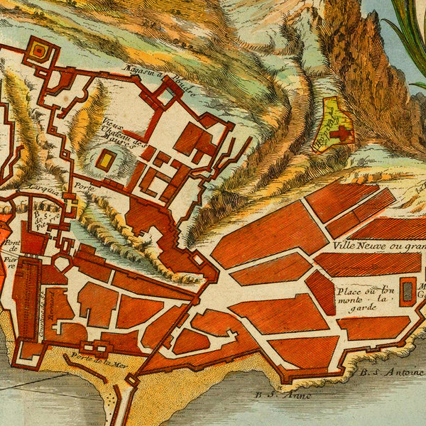Gibraltar, 1727, Nouveau Plan, Anglo-Spanish War, Old Map