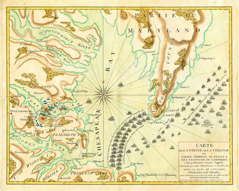 Yorktown, 1781, French Naval Plan (II), Revolutionary War Map
