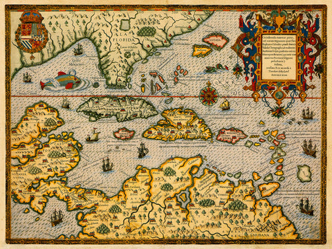 America, 1594, Central, South, Caribbean, De Bry, Old Map