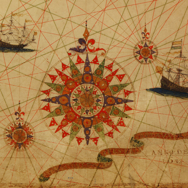 Atlantic Ocean, 1633, America, Africa, Europe, Portolan Chart