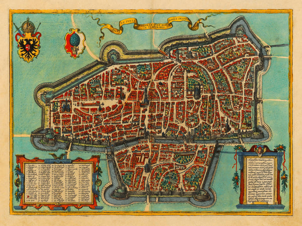 Augsburg, 1572, Germany, Fuggerei, Mozart, Braun & Hogenberg Map