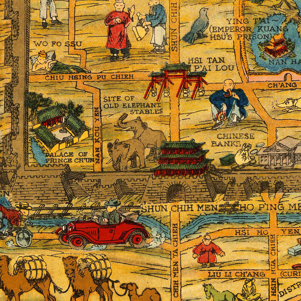 Beijing, 1936, A Map & History of Peiping, Peking, China, Vintage Pictorial Map