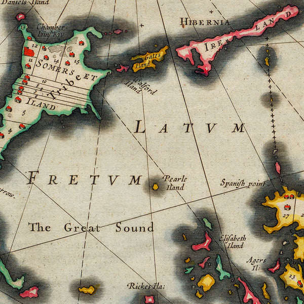 Bermuda, 1630, Mappa Æstivarum Insularum, Barmudas, Blaeu Map