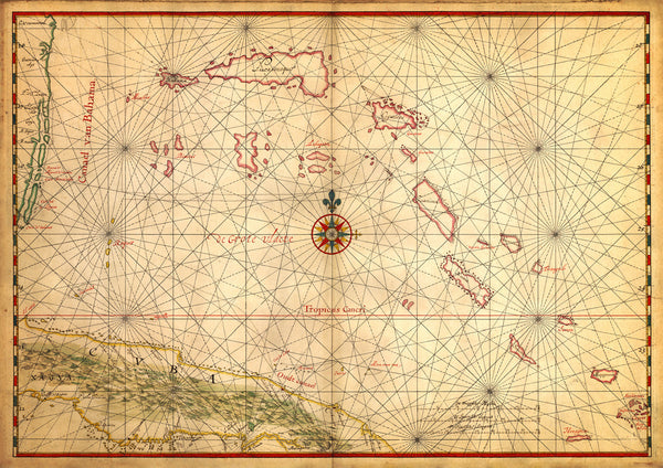 Caribbean, 1650, Bahamas, Cuba, Vingboons Chart