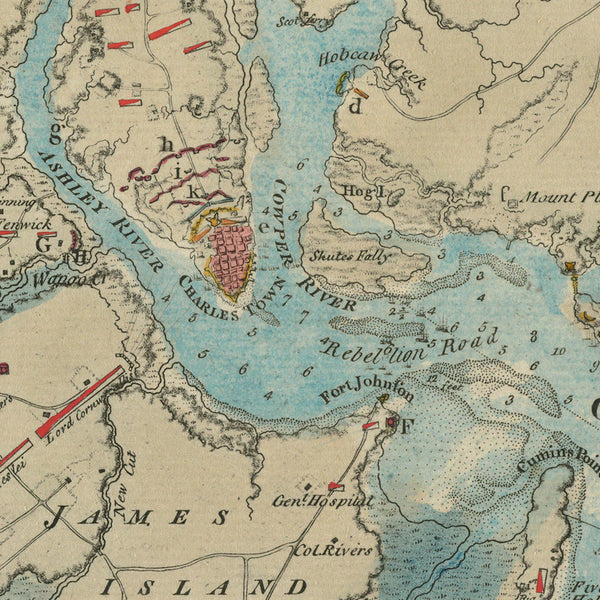 South Carolina, 1780, Charleston & Environs, Revolutionary War Chart
