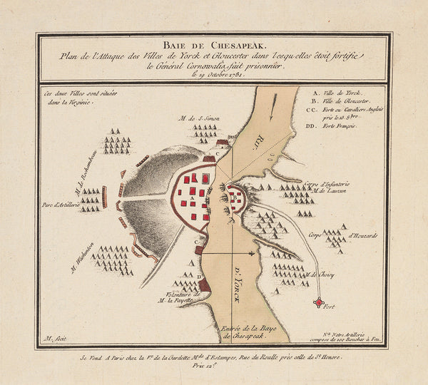 Chesapeake Bay, 1781, Yorktown, Gloucester, Cornwallis Capture, Revolutionary War Map