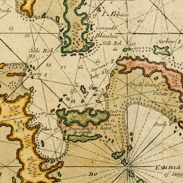 Caribbean, 1722, Cuba, Florida, Bahamas, Cayman Islands, Keulen Sea Chart