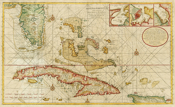 Caribbean, 1722, Cuba, Florida, Bahamas, Cayman Islands, Keulen Sea Chart