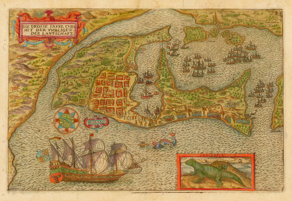 Caribbean, 1596, Cuba, Die Grosse Insel Cvba, Francis Drake Map