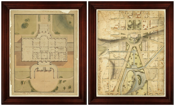 Washington, D.C., 1800s, White House, US Capitol Plans, Framed