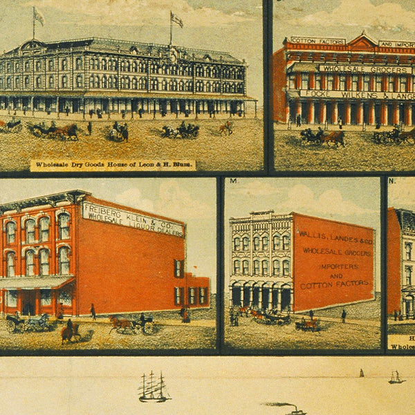 Galveston, Texas, 1885, Bird’s Eye View, Old Map