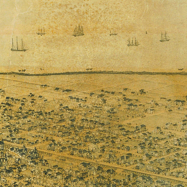 Galveston, Texas, 1885, Bird’s Eye View, Old Map
