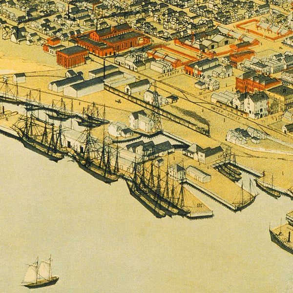 Galveston, Texas, 1885, Bird’s Eye View, Old Map