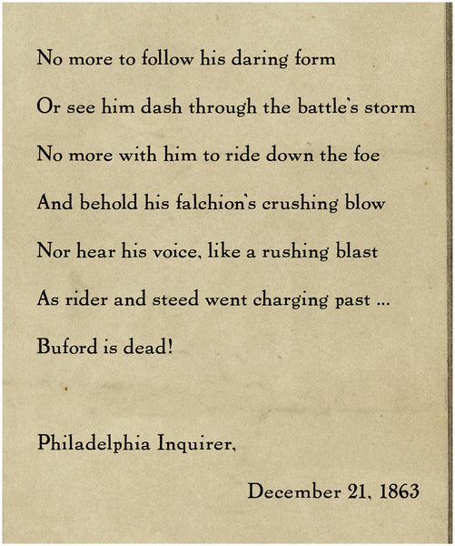 General John Buford, Soldier’s Memorial poem