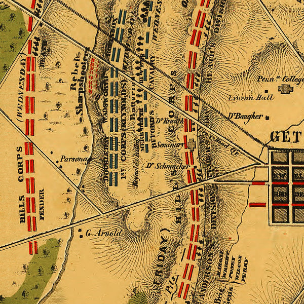 Gettysburg, 1863, Battle, Ditterline, Civil War Map