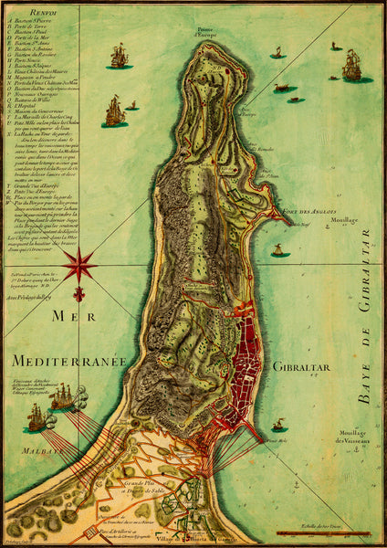 Gibraltar, 1727, Nouveau Plan, Siege, Anglo-Spanish War, Antique Map