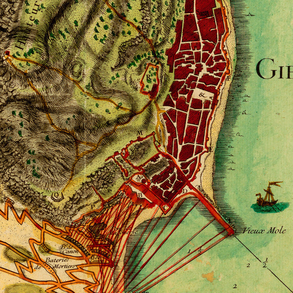 Gibraltar, 1727, Nouveau Plan, Siege, Anglo-Spanish War, Antique Map