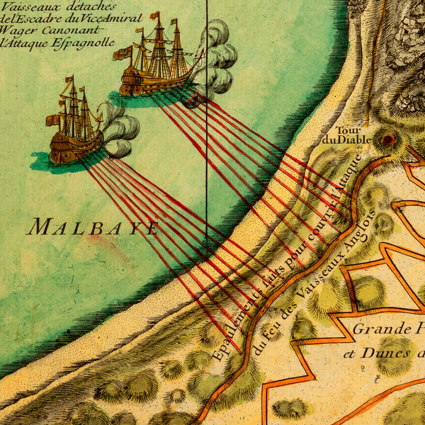 Gibraltar, 1727, Nouveau Plan, Siege, Anglo-Spanish War, Antique Map