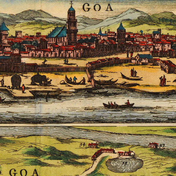 Goa, India, 1672, Plan & View, Baldæus, Old Map