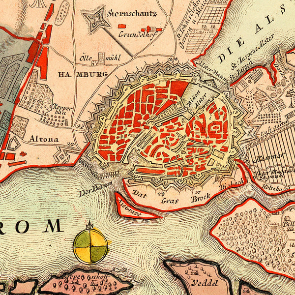 Hamburg, 1720, City Plan & View, Germany, Homann Map (I)