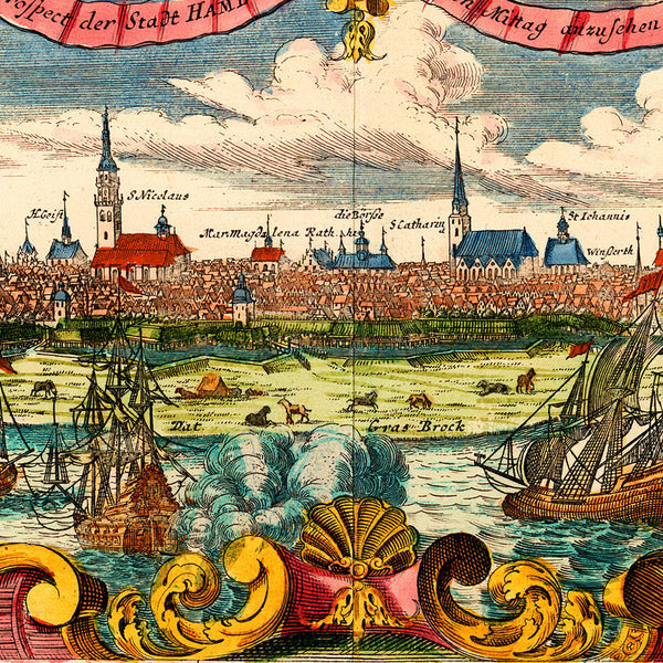 Hamburg, 1720, City Plan & View, Germany, Homann Map (I)