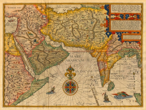 Indian Ocean, 1596, Asia, India, Linschoten, Antique Map
