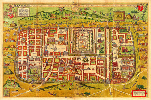 Jerusalem at the Time of Christ, 1584, Braun & Hogenberg Map (II)