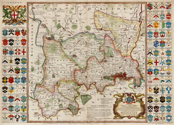 London, 1750, Middlesex, Seale, Antique Map