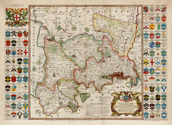 London, 1750, Middlesex, Seale, Antique Map