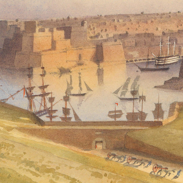 Malta, 1858, Valletta, Watercolor View, Fine Art Print