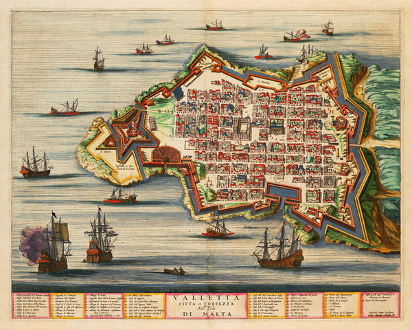 Malta, 1663, Valletta Citta & Fortezza, Blaeu, Old Map