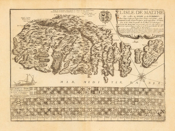 Malta, 1722, L'Isle de Malthe, Knights of St. John, Grand Masters, de Fer Map (II)