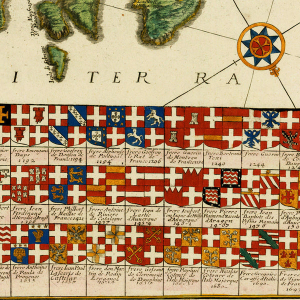 Malta, 1722, L'Isle de Malthe, Knights of St. John, Grand Masters, de Fer Map