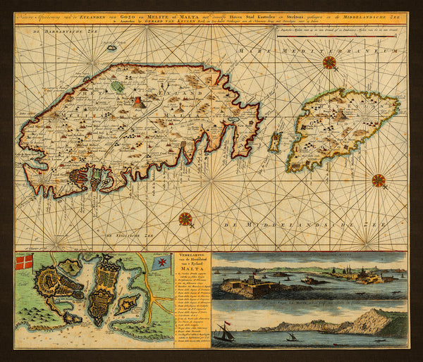 Malta, 1734, Chart, Plan & Views, Fortifications, Keulen Map