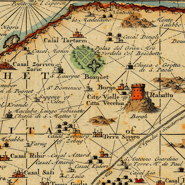 Malta, 1734, Chart, Plan & Views, Fortifications, Keulen Map