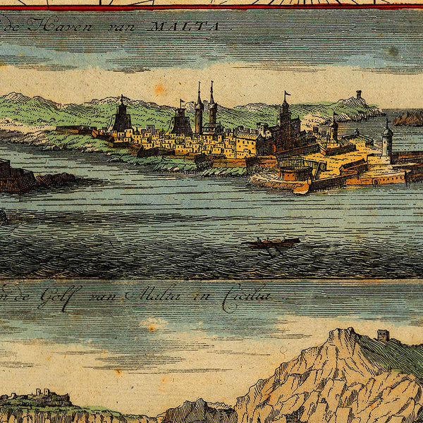 Malta, 1734, Chart, Plan & Views, Fortifications, Keulen Map