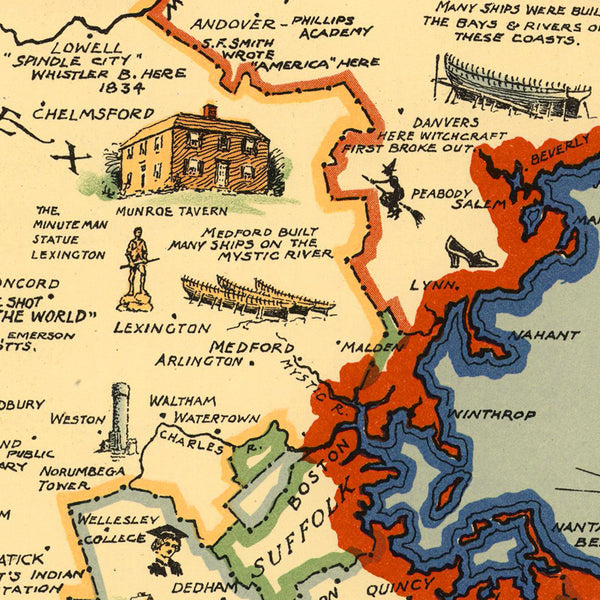 Massachusetts, 1630–1930, Pictorial Historical Map