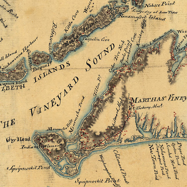 Massachusetts, 1775, Cape Cod, Nantucket, Martha’s Vineyard, Manuscript Map