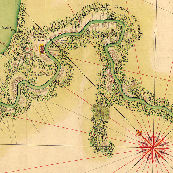 Mississippi River Delta, 1732, New Orleans, Old French Map