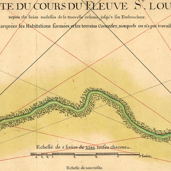 Mississippi River Delta, 1732, New Orleans, Old French Map