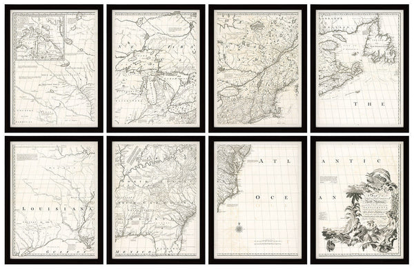 North America, 1755, Mitchell Map, 8-Sheet Large Wall Map