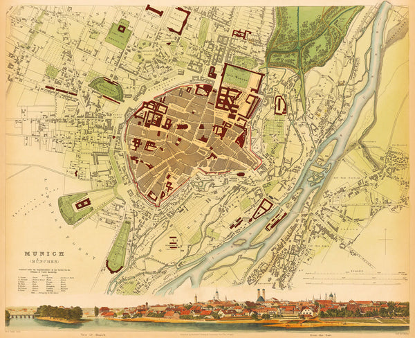 Munich, 1832, München, S.D.U.K. Antique Map