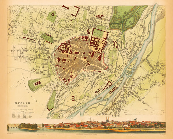 Munich, 1832, München, S.D.U.K. Antique Map